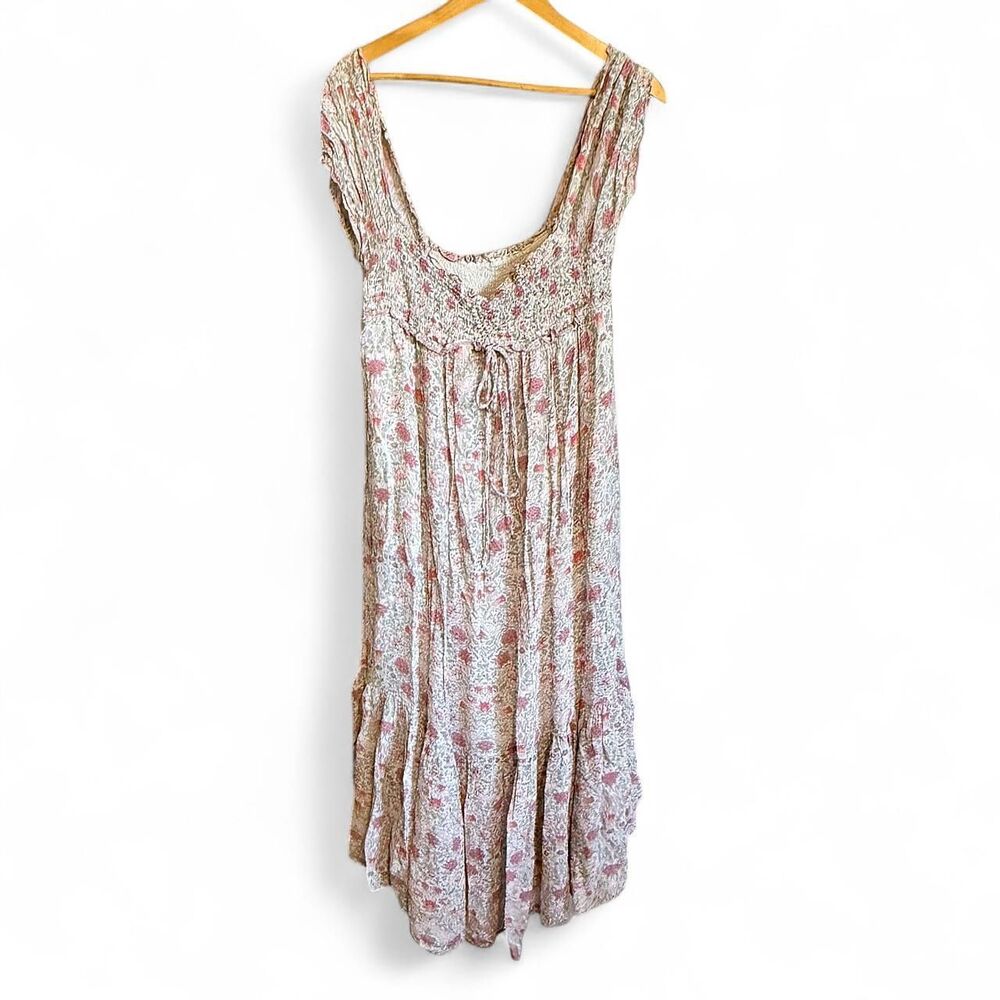 Anthropologie Maxi Dress – Boho Floral Smocked Tiered Cream Pink – Size Small - Picture 2 of 8